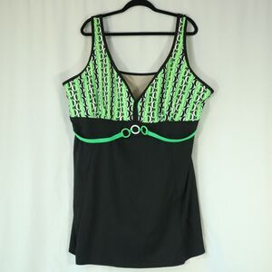 Inches Off Swim Dress Size 3X Built in Cups Black / Green Circles
